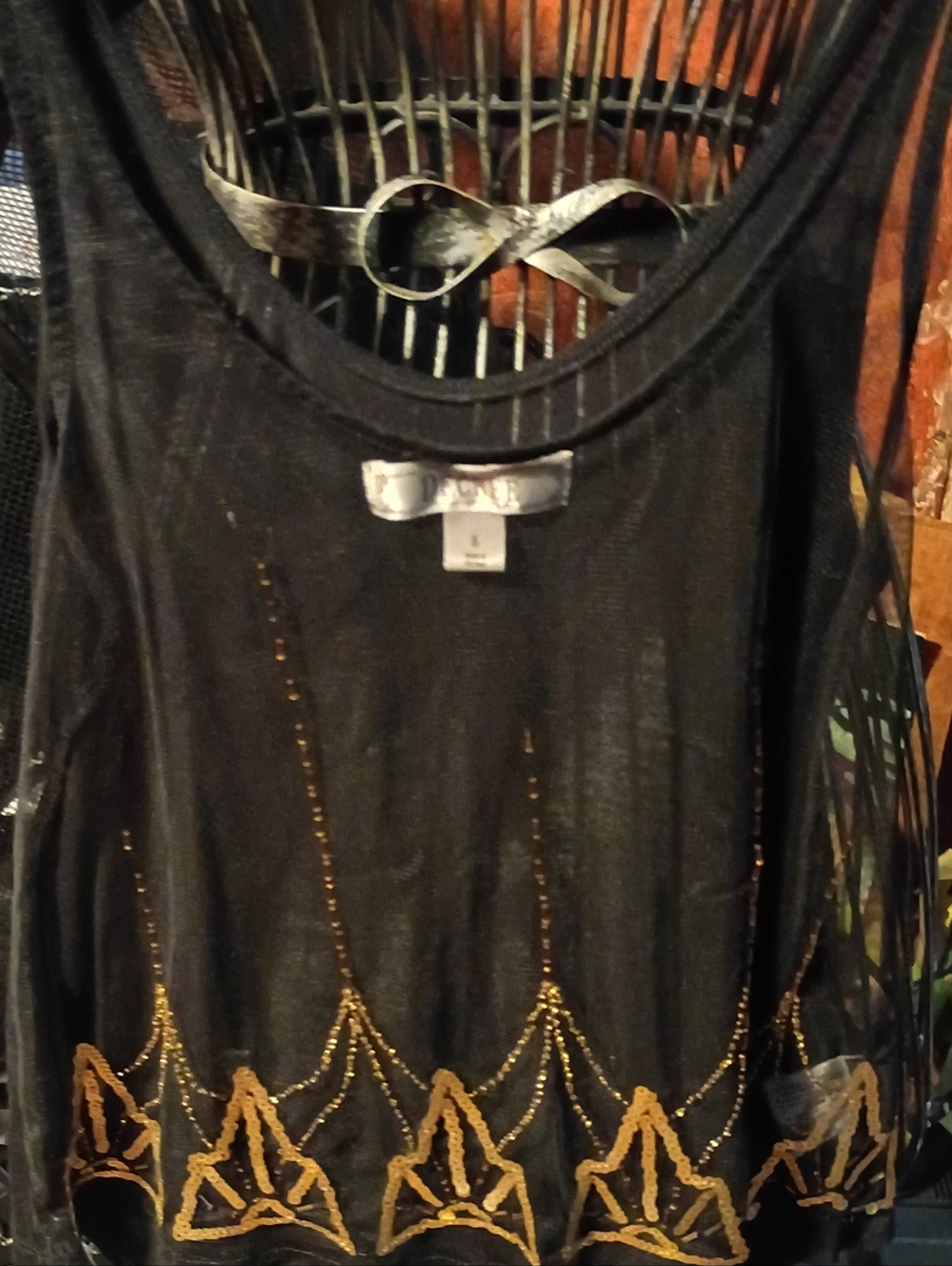 Decree Black Tank Top with Gold Beaded Hem